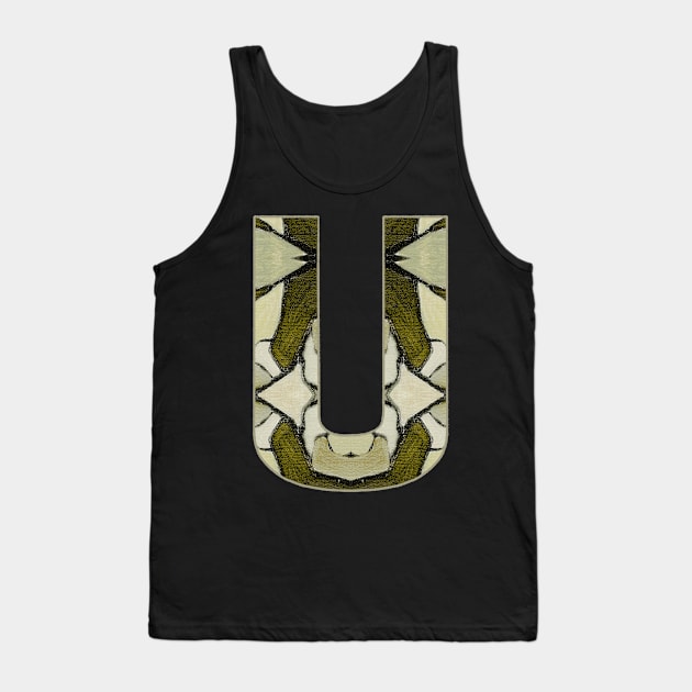 Letter U Monogram Initial Olive Green Pearl White Aesthetic Abstract Pattern Painting On Canvas Tank Top by Go Abstract Art